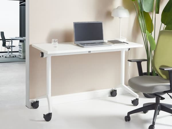 Työpöytä valkoinen MDF-levy teräs 120 x 60 x 75 cm siirrettävä pyörillä taitettava taittopöytä moderni tyyli