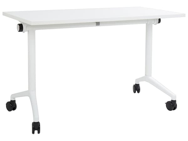 Työpöytä valkoinen MDF-levy teräs 120 x 60 x 75 cm siirrettävä pyörillä taitettava taittopöytä moderni tyyli