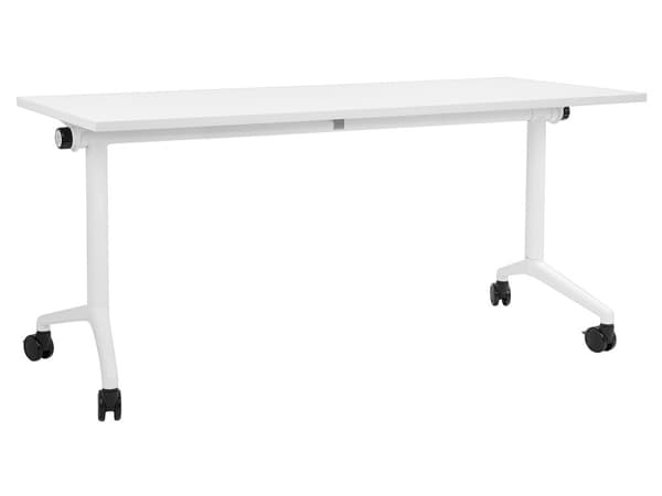 Työpöytä valkoinen MDF-levy teräs 160 x 60 x 75 cm siirrettävä pyörillä taitettava taittopöytä moderni tyyli