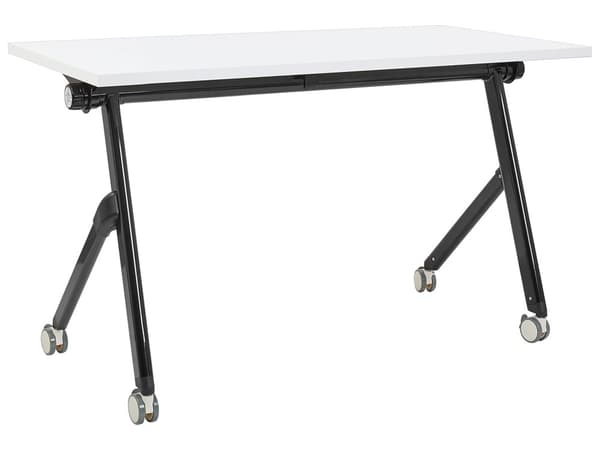 Työpöytä valkoinen MDF-levy musta teräs 120 x 60 x 75 cm kokoontaitettava siirrettävä pyörillä taittopöytä moderni tyyli