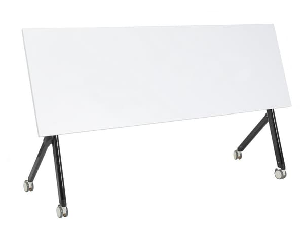 Työpöytä valkoinen MDF-levy musta teräs 180 x 60 x 75 cm kokoontaitettava siirrettävä pyörillä taittopöytä moderni tyyli