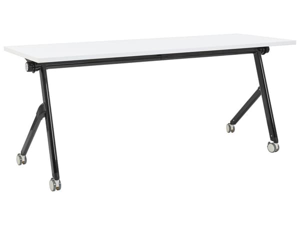 Työpöytä valkoinen MDF-levy musta teräs 180 x 60 x 75 cm kokoontaitettava siirrettävä pyörillä taittopöytä moderni tyyli