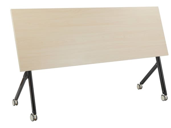 Työpöytä vaalea MDF-levy musta teräs 180 x 60 x 75 cm kokoontaitettava siirrettävä pyörillä taittopöytä moderni tyyli