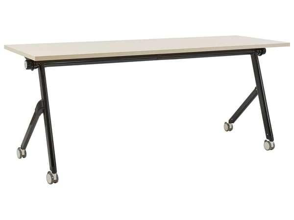Työpöytä vaalea MDF-levy musta teräs 180 x 60 x 75 cm kokoontaitettava siirrettävä pyörillä taittopöytä moderni tyyli