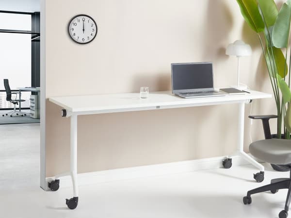 Työpöytä valkoinen MDF-levy teräs 180 x 60 x 75 cm siirrettävä pyörillä taitettava taittopöytä moderni tyyli