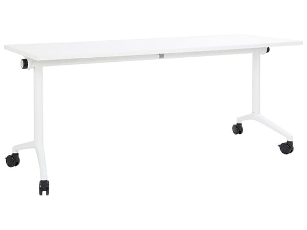 Työpöytä valkoinen MDF-levy teräs 180 x 60 x 75 cm siirrettävä pyörillä taitettava taittopöytä moderni tyyli