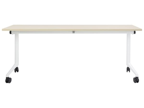 Työpöytä vaalea puu MDF-levy valkoinen teräs 180 x 60 x 75 cm siirrettävä pyörillä taitettava taittopöytä moderni tyyli