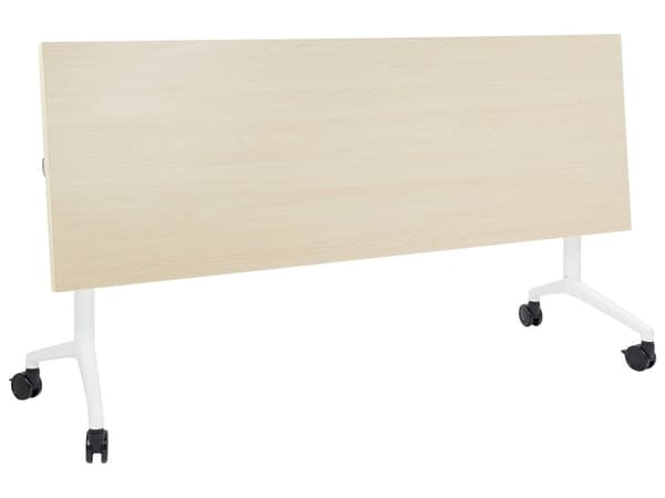 Työpöytä vaalea puu MDF-levy valkoinen teräs 180 x 60 x 75 cm siirrettävä pyörillä taitettava taittopöytä moderni tyyli