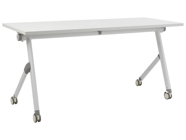 Työpöytä valkoinen MDF-levy teräs 160 x 60 x 75 cm kokoontaitettava siirrettävä pyörillä taittopöytä moderni tyyli