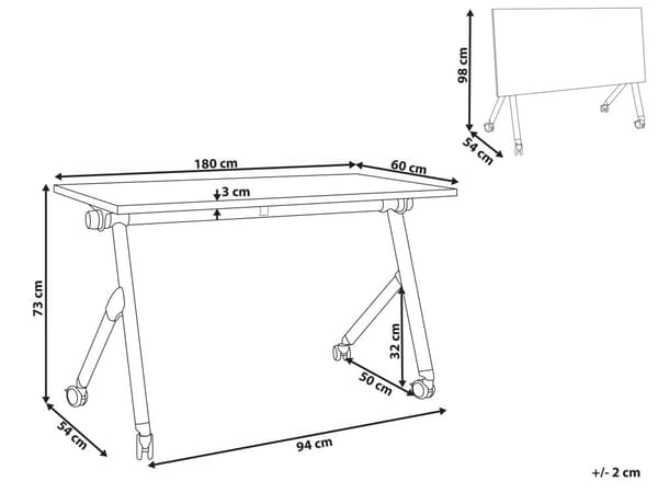 Työpöytä valkoinen MDF-levy teräs 180 x 60 x 75 cm kokoontaitettava siirrettävä pyörillä taittopöytä moderni tyyli