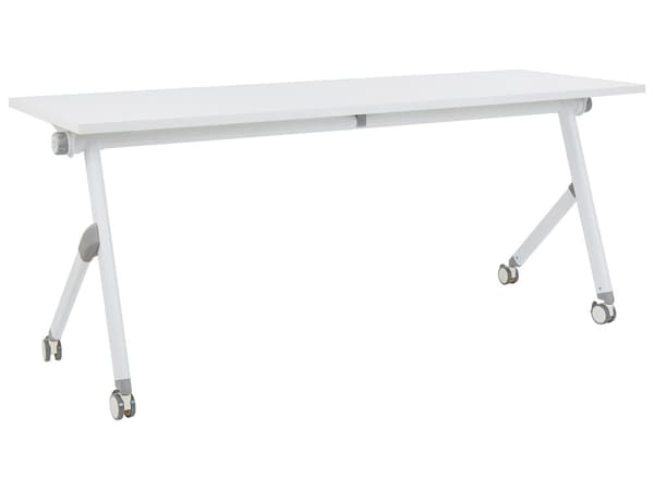 Työpöytä valkoinen MDF-levy teräs 180 x 60 x 75 cm kokoontaitettava siirrettävä pyörillä taittopöytä moderni tyyli