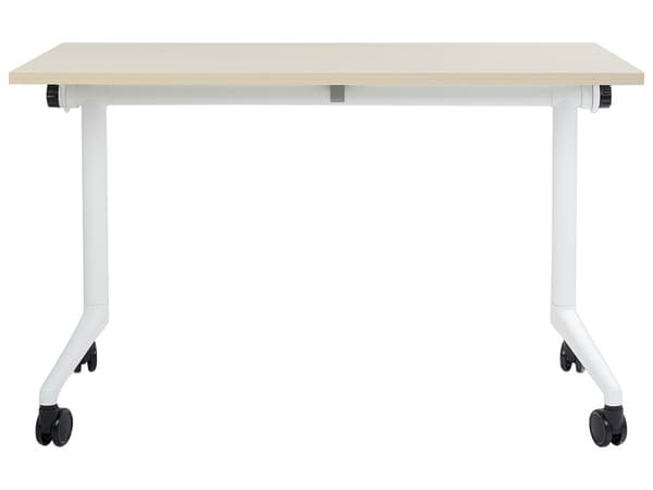 Työpöytä vaalea puu MDF-levy valkoinen teräs 120 x 60 x 75 cm siirrettävä pyörillä taitettava taittopöytä moderni tyyli