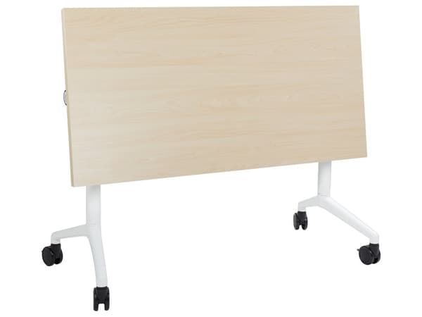 Työpöytä vaalea puu MDF-levy valkoinen teräs 120 x 60 x 75 cm siirrettävä pyörillä taitettava taittopöytä moderni tyyli
