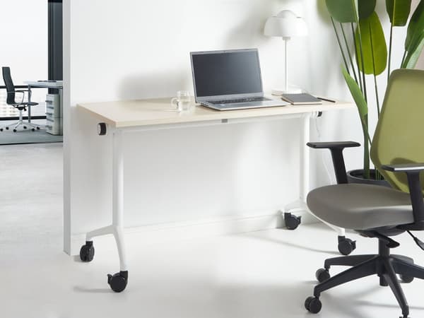 Työpöytä vaalea puu MDF-levy valkoinen teräs 120 x 60 x 75 cm siirrettävä pyörillä taitettava taittopöytä moderni tyyli