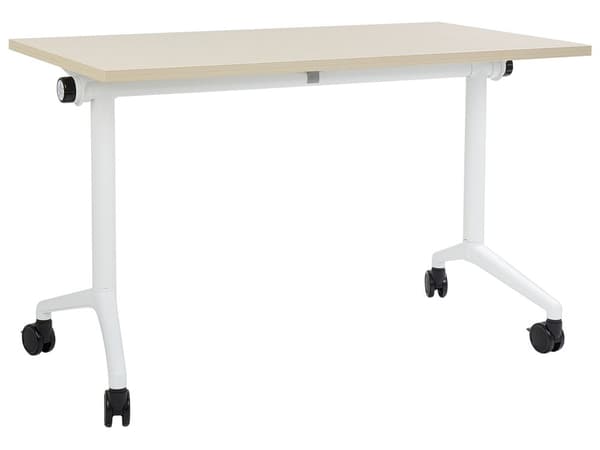 Työpöytä vaalea puu MDF-levy valkoinen teräs 120 x 60 x 75 cm siirrettävä pyörillä taitettava taittopöytä moderni tyyli