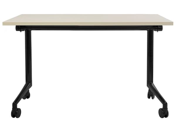 Työpöytä vaalea puu MDF-levy musta teräs 120 x 60 x 75 cm siirrettävä pyörillä taitettava taittopöytä moderni tyyli
