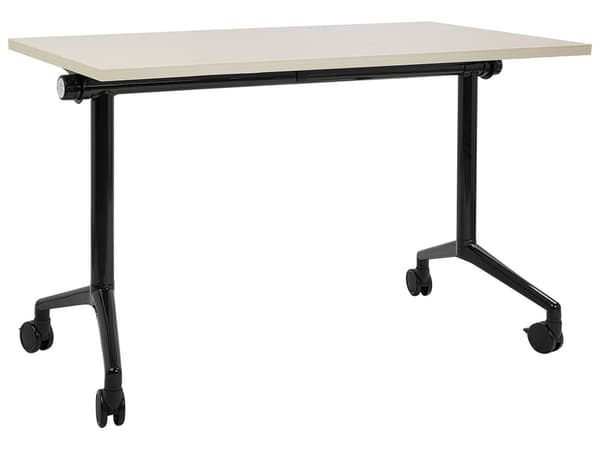 Työpöytä vaalea puu MDF-levy musta teräs 120 x 60 x 75 cm siirrettävä pyörillä taitettava taittopöytä moderni tyyli