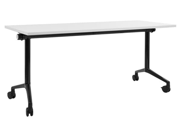 Työpöytä valkoinen MDF-levy musta teräs 160 x 60 x 75 cm siirrettävä pyörillä taitettava taittopöytä moderni tyyli