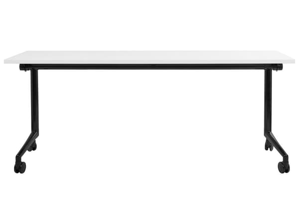 Työpöytä valkoinen MDF-levy musta teräs 180 x 60 x 75 cm siirrettävä pyörillä taitettava taittopöytä moderni tyyli