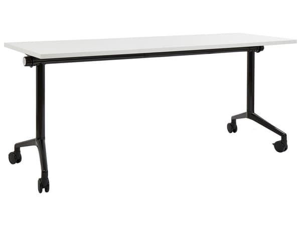 Työpöytä valkoinen MDF-levy musta teräs 180 x 60 x 75 cm siirrettävä pyörillä taitettava taittopöytä moderni tyyli