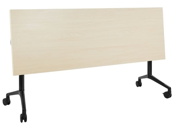 Työpöytä vaalea puu MDF-levy musta teräs 180 x 60 x 75 cm siirrettävä pyörillä taitettava taittopöytä moderni tyyli