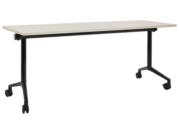 Työpöytä vaalea puu MDF-levy musta teräs 180 x 60 x 75 cm siirrettävä pyörillä taitettava taittopöytä moderni tyyli