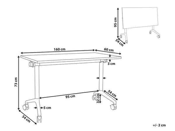 Työpöytä vaalea puu MDF-levy musta teräs 160 x 60 x 75 cm siirrettävä pyörillä taitettava taittopöytä moderni tyyli