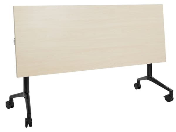 Työpöytä vaalea puu MDF-levy musta teräs 160 x 60 x 75 cm siirrettävä pyörillä taitettava taittopöytä moderni tyyli