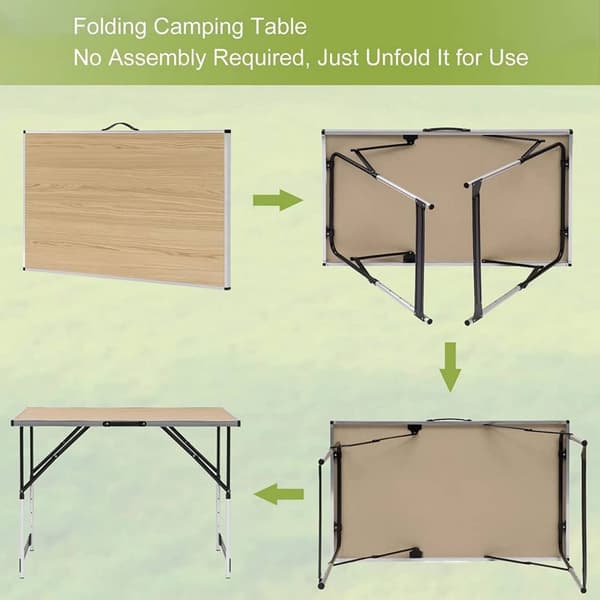 Rootz justerbart sammenklappeligt campingbord - Bærbart picnicbord - Kompakt udendørsbord - Aluminiumsstel - 60 cm x 73/80/86,5/94 cm