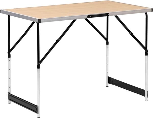Rootz justerbart sammenklappeligt campingbord - Bærbart picnicbord - Kompakt udendørsbord - Aluminiumsstel - 60 cm x 73/80/86,5/94 cm