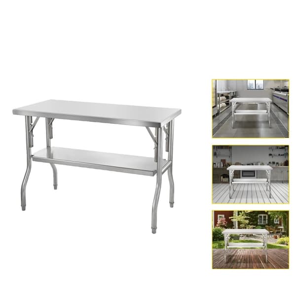 Rustfrit stål køkkenarbejdsbord, solidt, stort opbevaringsplads,1 hylde 48x24 tommer 2 shelf 48x24 inch