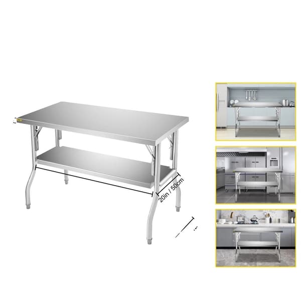 Rustfrit stål køkkenarbejdsbord, solidt, stort opbevaringsplads,1 hylde 48x24 tommer