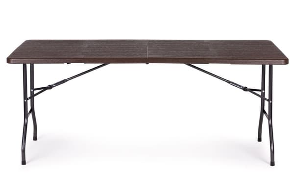 Hopfällbart campingbord med träimiterad HDPE-skiva - 179x74cm, vattentätt, 100kg bärförmåga