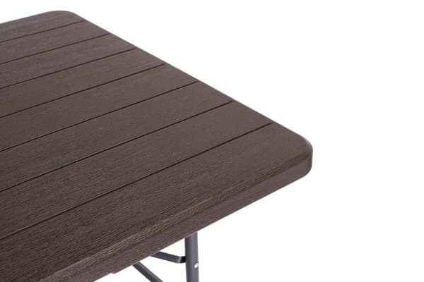 Snyggt vikbart HDPE-träsmönsterbord för trädgårdsfester & utomhusevent