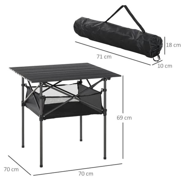 Campingbord, 70x70x69 cm, Svart