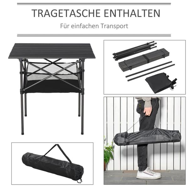 Campingbord, 70x70x69 cm, Svart