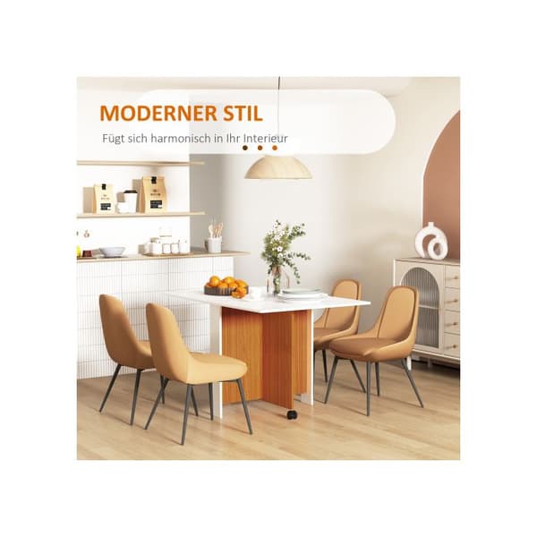Mobil matbord med fällbart arbetsyt och hjul, vit