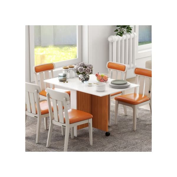 Mobil matbord med fällbart arbetsyt och hjul, vit