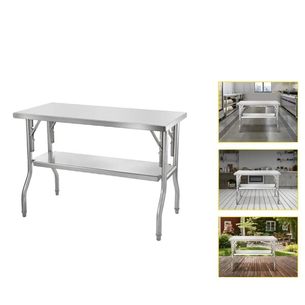 Ruostumaton teräksinen keittiötyöpöytä, tukeva, suuri säilytystila,2 hyllyä 48x24 tuumaa