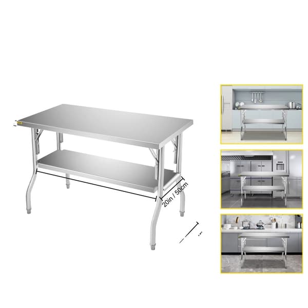 Rostfritt stål köksarbetsbord, robust, stort förvaringsutrymme,2 hyllor 48x30 tum