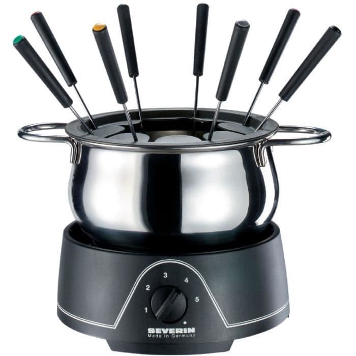 SEVERIN FO2400 Elektrisk fondue - 8 personer - 800W - Aftagelig gryde - Justerbar termostat / Sort-Rustfrit stål