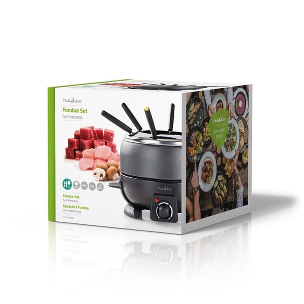 Nedis fondue Set | 6 Personer | 2.3 l | Justerbar temperaturkontroll | 800 W | Kjølige berøringshåndtak | Anti skli bunn | Overopphetings vern