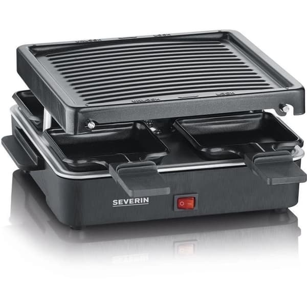 SEVERIN Raclette Grill 4 personer kompakt, lätt att förvara, perfekt för små hushåll, matlagningsyta 21 x 21 cm, RG 2370
