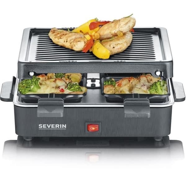 SEVERIN Raclette Grill 4 personer kompakt, lätt att förvara, perfekt för små hushåll, matlagningsyta 21 x 21 cm, RG 2370