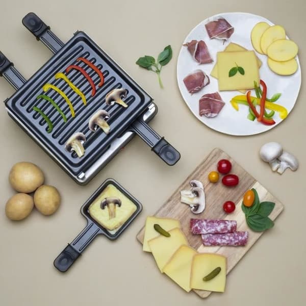 WEASY LUGA40 - Raclette och grill för 4 personer - 600W - Non-stick beläggning - 19,7x19,7cm - Avtagbar tallrik