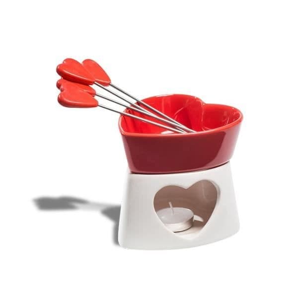 Chokladfonduemaskin: rött hjärta form 4 fondue spett c heminredning köksredskap