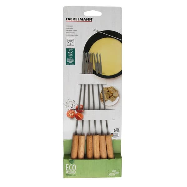 Set med 6 fonduegaflar av FSC-märkt trä från Fackelmann Nature
