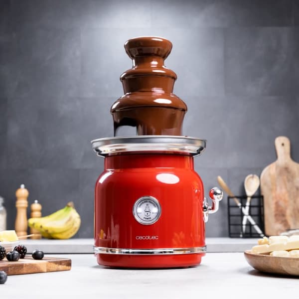 Cecotec 90-W chocolate fountain, stainless-steel tower and 3 cascade levels.