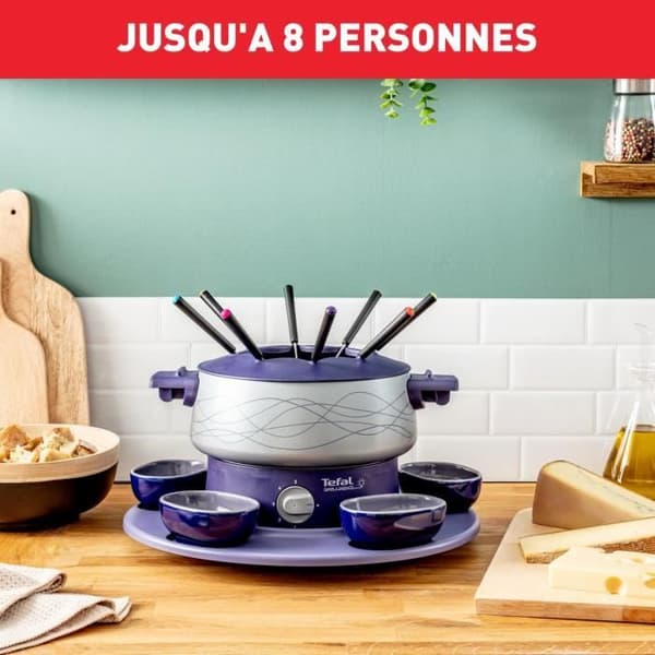 TEFAL Fonduemaskin, 8 personer, Roterande bricka med ramekin, Non-stick beläggning, Simply Invents EF353812