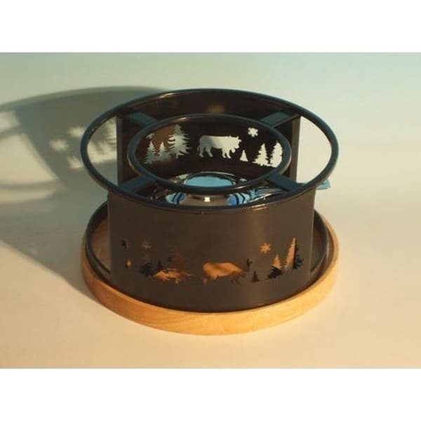 Fonduespis - Chamonix - Svart - Diameter 21 cm - 22 cm trästöd - Brännare - Chamonix dekor
